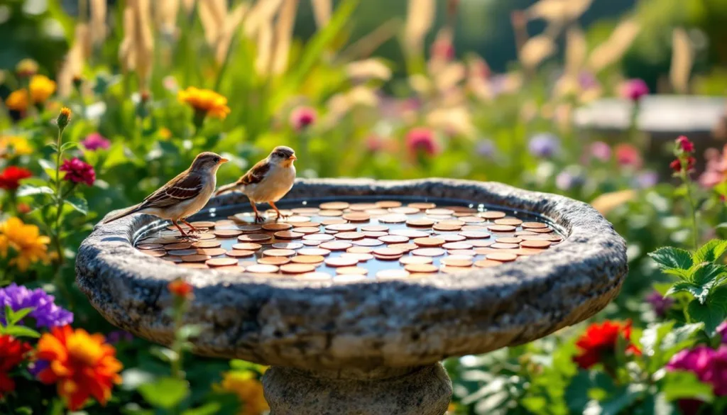entdecken sie den 1-cent-trick im garten: warum immer mehr menschen münzen in vogeltränken legen und welche vorteile das für vögel und pflanzen hat.