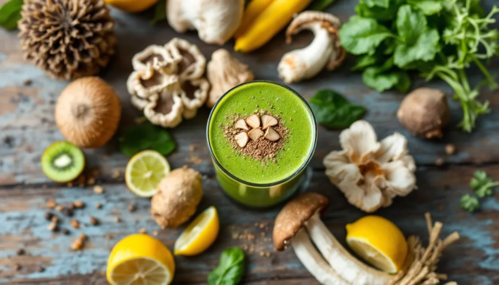 ein ernährungsexperte zeigt, wie du 8 funktionale pilze perfekt in deine smoothies einmischen kannst, um dein immunsystem auf natürliche weise zu stärken und deine gesundheit zu fördern.