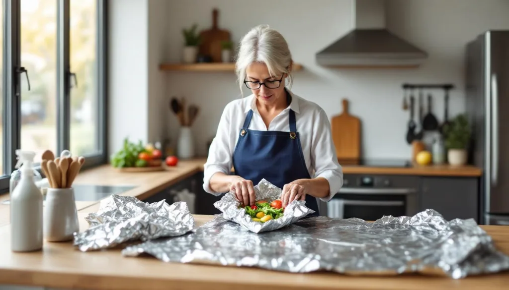eine lifestyle-expertin zeigt, wie alufolie im haushalt vielseitig eingesetzt wird und überraschende vorteile bietet.