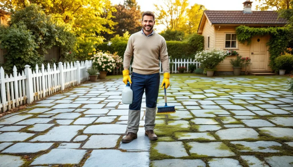 erfahren sie, wie ich mit einem günstigen küchenmittel für nur 5 euro moos von meiner terrasse in nur einer stunde effektiv entfernt habe.